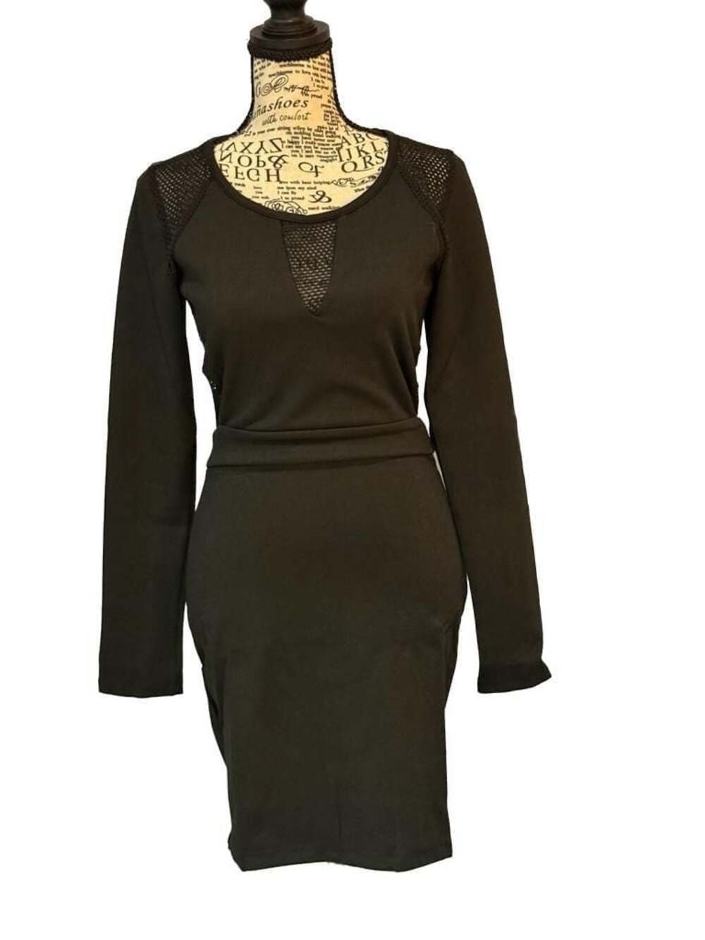 Fraiche by J Black Mesh Detail Bodycon Dress Medium Long Sleeve NWOT